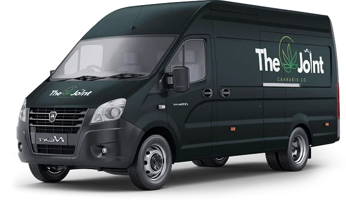 Exterior view of The Joint Cannabis Co 6945 Victoria Dr Vancouver delivery van